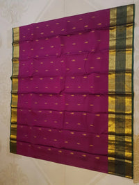 2G Pure Kanjivaram Silk Saree in Rich Magenta with Green Border & Traditional Gold Zari Butta | Silkmark Certified