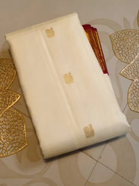 2G Pure Korvai Kanjivaram Silk Saree in Off-White with Maroon Contrast Peacock Border  | Silkmark Certified