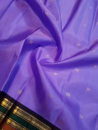 2G Pure Korvai Kanjivaram Silk Saree in Purple with Black & Gold Zari Elephant Border & Peacock Butta | Prahla Silks