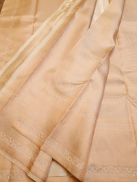 2G Pure Kanjivaram Silk Saree in Cream with All-Over Zari Buttas & Rich Copper Zari Border | Silkmark Certified