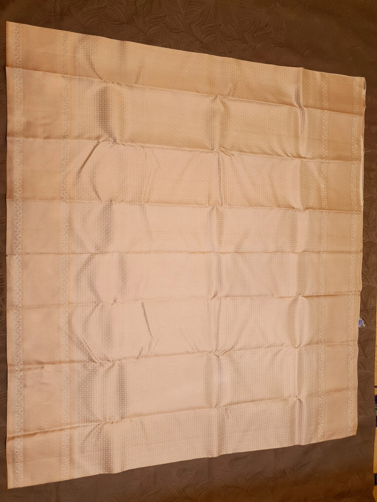 2G Pure Kanjivaram Silk Saree in Cream with All-Over Zari Buttas & Rich Copper Zari Border | Silkmark Certified