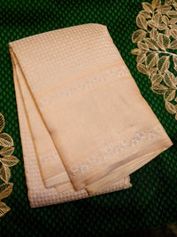 2G Pure Kanjivaram Silk Saree in Cream with All-Over Zari Buttas & Rich Copper Zari Border | Silkmark Certified
