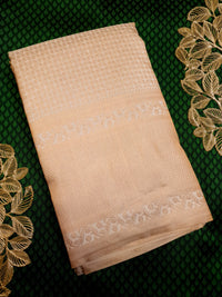 2G Pure Kanjivaram Silk Saree in Cream with All-Over Zari Buttas & Rich Copper Zari Border | Silkmark Certified