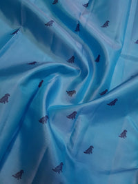3Gram Pure Zari Kanjivaram Silk Saree in Light Ananda Blue with Rich Gold Zari Peacock Border & Traditional Broad Pallu | Silkmark Certified