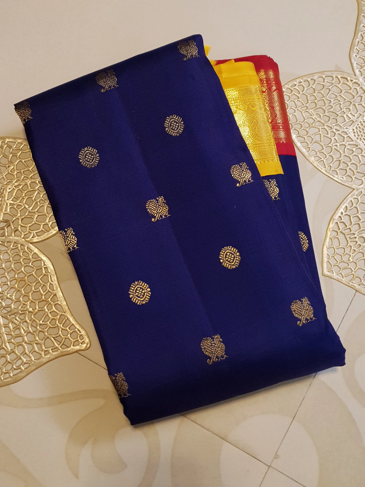 3 Gram Pure Zari Kanjivaram Silk Saree in Navy Blue with Double Zari Rich Pallu | Silkmark Certified
