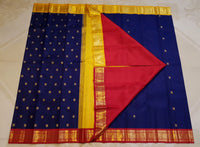 3 Gram Pure Zari Kanjivaram Silk Saree in Navy Blue with Double Zari Rich Pallu | Silkmark Certified