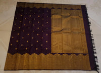 2G Pure Kanjivaram Silk Saree in Deep Wine Purple with Rich Gold Zari Floral Border & Traditional Butta | Silkmark Certified