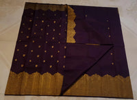 2G Pure Kanjivaram Silk Saree in Deep Wine Purple with Rich Gold Zari Floral Border & Traditional Butta | Silkmark Certified