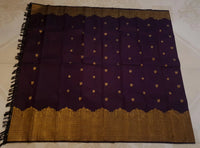 2G Pure Kanjivaram Silk Saree in Deep Wine Purple with Rich Gold Zari Floral Border & Traditional Butta | Silkmark Certified