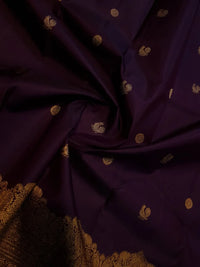 2G Pure Kanjivaram Silk Saree in Deep Wine Purple with Rich Gold Zari Floral Border & Traditional Butta | Silkmark Certified