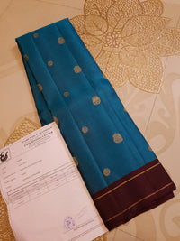 3G Pure Zari Teal Blue & Maroon Pure Kanjivaram Silk Saree | SILKMARK CERTIFIED