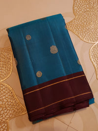3G Pure Zari Teal Blue & Maroon Pure Kanjivaram Silk Saree | SILKMARK CERTIFIED