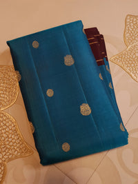 3G Pure Zari Teal Blue & Maroon Pure Kanjivaram Silk Saree | SILKMARK CERTIFIED