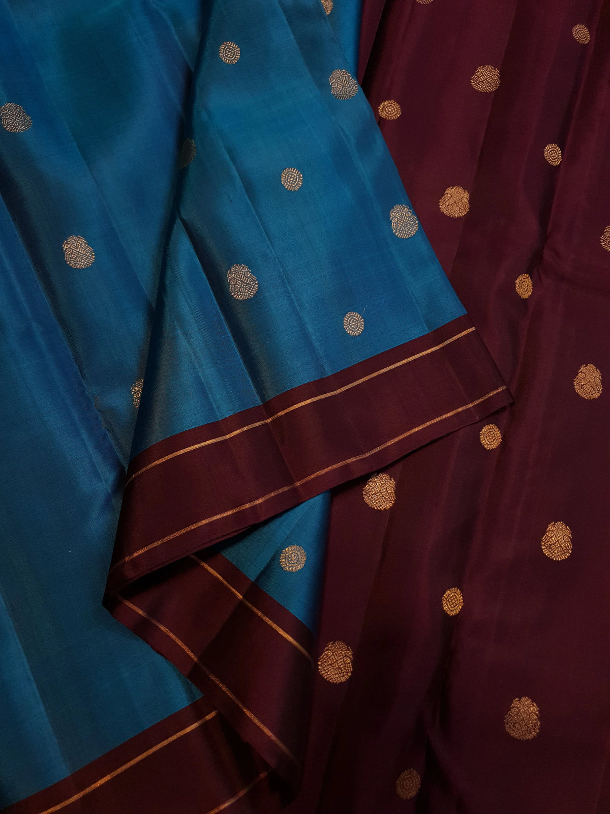3G Pure Zari Teal Blue & Maroon Pure Kanjivaram Silk Saree | SILKMARK CERTIFIED