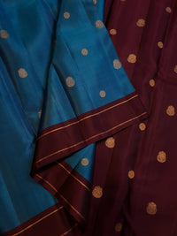 3G Pure Zari Teal Blue & Maroon Pure Kanjivaram Silk Saree | SILKMARK CERTIFIED