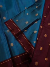 3G Pure Zari Teal Blue & Maroon Pure Kanjivaram Silk Saree | SILKMARK CERTIFIED