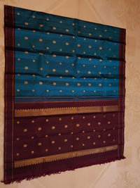 3G Pure Zari Teal Blue & Maroon Pure Kanjivaram Silk Saree | SILKMARK CERTIFIED