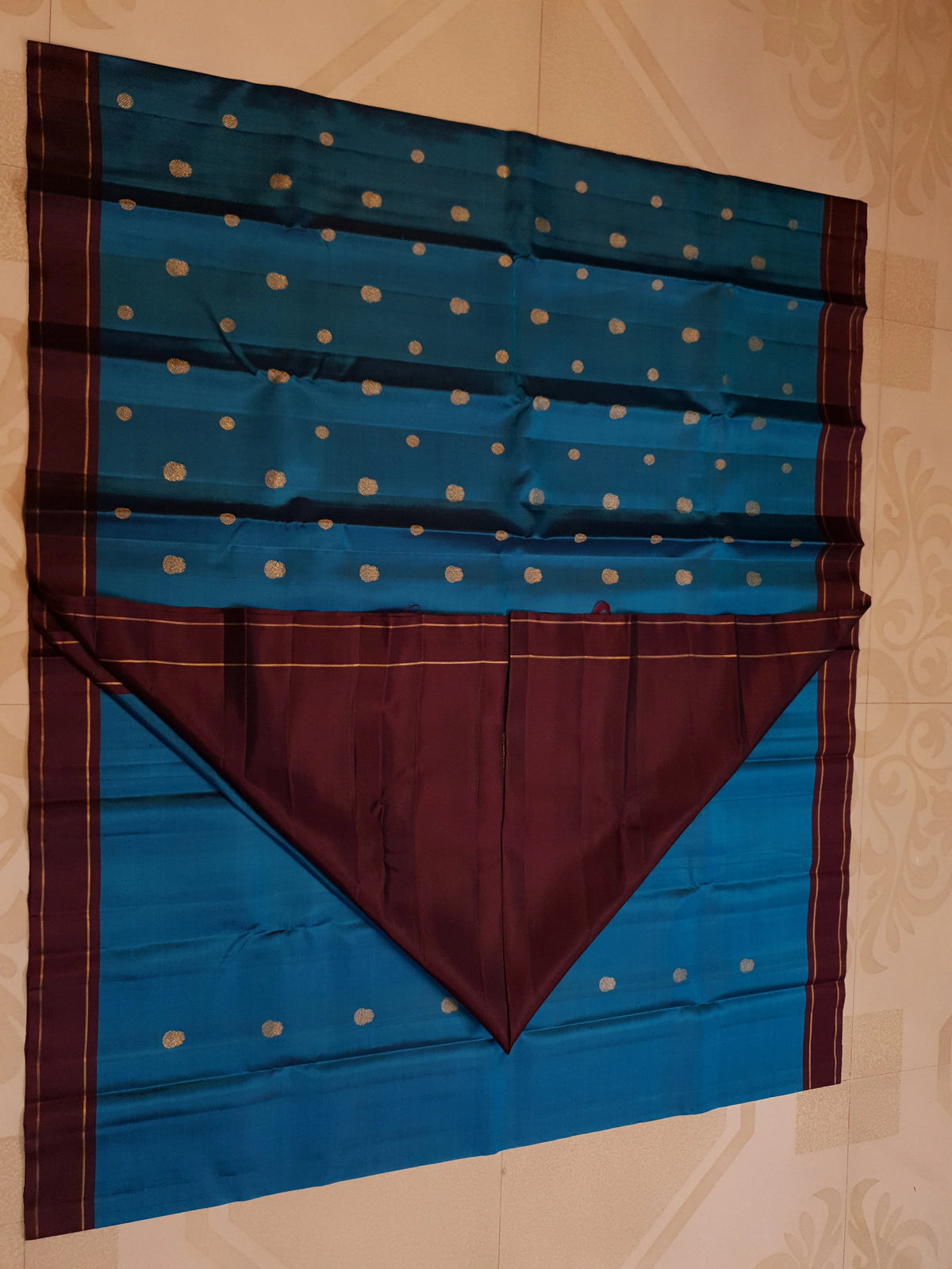 3G Pure Zari Teal Blue & Maroon Pure Kanjivaram Silk Saree | SILKMARK CERTIFIED