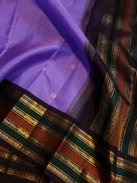 2G Pure Korvai Kanjivaram Silk Saree in Purple with Black & Gold Zari Elephant Border & Peacock Butta | Prahla Silks