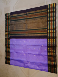 2G Pure Korvai Kanjivaram Silk Saree in Purple with Black & Gold Zari Elephant Border & Peacock Butta | Prahla Silks