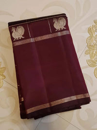 2G Pure Kanjivaram Silk Saree Dark Maroon with Antique Gold Zari Peacock Buttas | Prahla Silks
