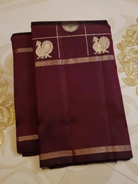 2G Pure Kanjivaram Silk Saree Dark Maroon with Antique Gold Zari Peacock Buttas | Prahla Silks