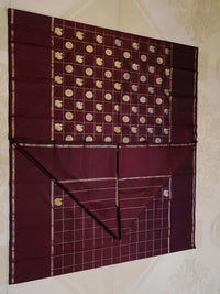 2G Pure Kanjivaram Silk Saree Dark Maroon with Antique Gold Zari Peacock Buttas | Prahla Silks