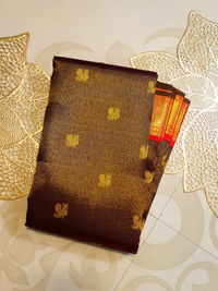 3G Korvai Pure Kanjivaram Silk Saree Brown Red Chilli Border | Bridal Silk Saree