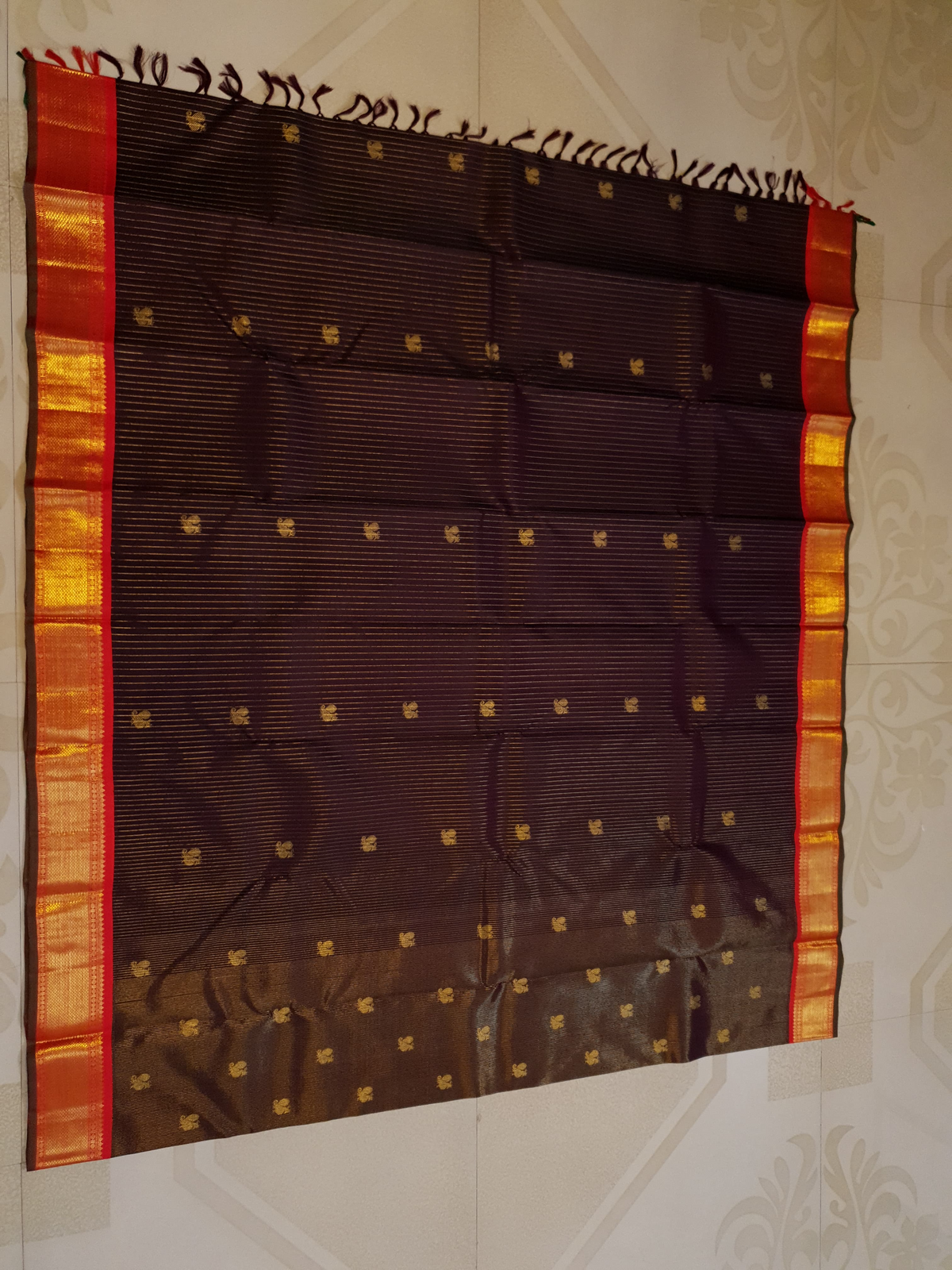 3G Korvai Pure Kanjivaram Silk Saree Brown Red Chilli Border | Bridal Silk Saree