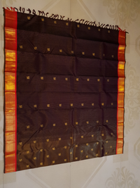 3G Korvai Pure Kanjivaram Silk Saree Brown Red Chilli Border | Bridal Silk Saree