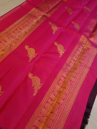 3Gram Pure Zari Kanjivaram Silk Saree in Dark Kantha Rose with Magenta Pallu & Traditional Peacock