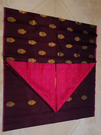 3Gram Pure Zari Kanjivaram Silk Saree in Dark Kantha Rose with Magenta Pallu & Traditional Peacock