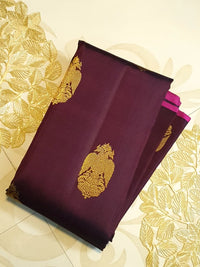 3Gram Pure Zari Kanjivaram Silk Saree in Dark Kantha Rose with Magenta Pallu & Traditional Peacock