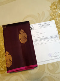 3Gram Pure Zari Kanjivaram Silk Saree in Dark Kantha Rose with Magenta Pallu & Traditional Peacock