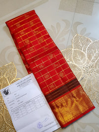 3Gram Pure Zari Kanjivaram Silk Saree in Traditional Red  | Silkmark Certified