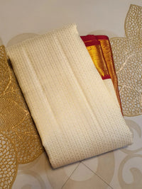 2G Pure Korvai Kanjivaram  Silk Saree in Cream with Red Contrast Border & Rich Gold Zari Peacock Design | Prahla Silks