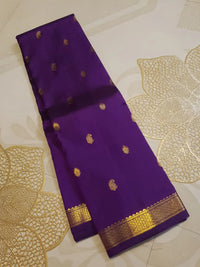 2G Purple Kanjivaram Silk Saree with Rich Gold Zari Butta & Traditional Broad Geometric Border | Silkmark Certified