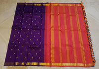 2G Purple Kanjivaram Silk Saree with Rich Gold Zari Butta & Traditional Broad Geometric Border | Silkmark Certified