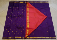 2G Purple Kanjivaram Silk Saree with Rich Gold Zari Butta & Traditional Broad Geometric Border | Silkmark Certified