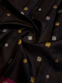 2G Pure Black Korvai Kanjivaram Silk Saree with Magenta Border | Silk Mark Certified