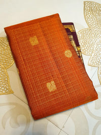 2G Pure Rust Orange Pure Kanjivaram Silk Saree with Maroon Peacock Border | Silkmark Certified