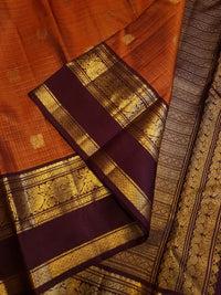 2G Pure Rust Orange Pure Kanjivaram Silk Saree with Maroon Peacock Border | Silkmark Certified