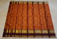 2G Pure Rust Orange Pure Kanjivaram Silk Saree with Maroon Peacock Border | Silkmark Certified
