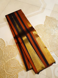 2G Pure Kanjivaram Silk Saree in Rust Orange & Brown | Golden Zari