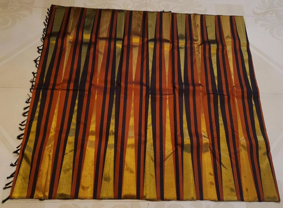 2G Pure Kanjivaram Silk Saree in Rust Orange & Brown | Golden Zari