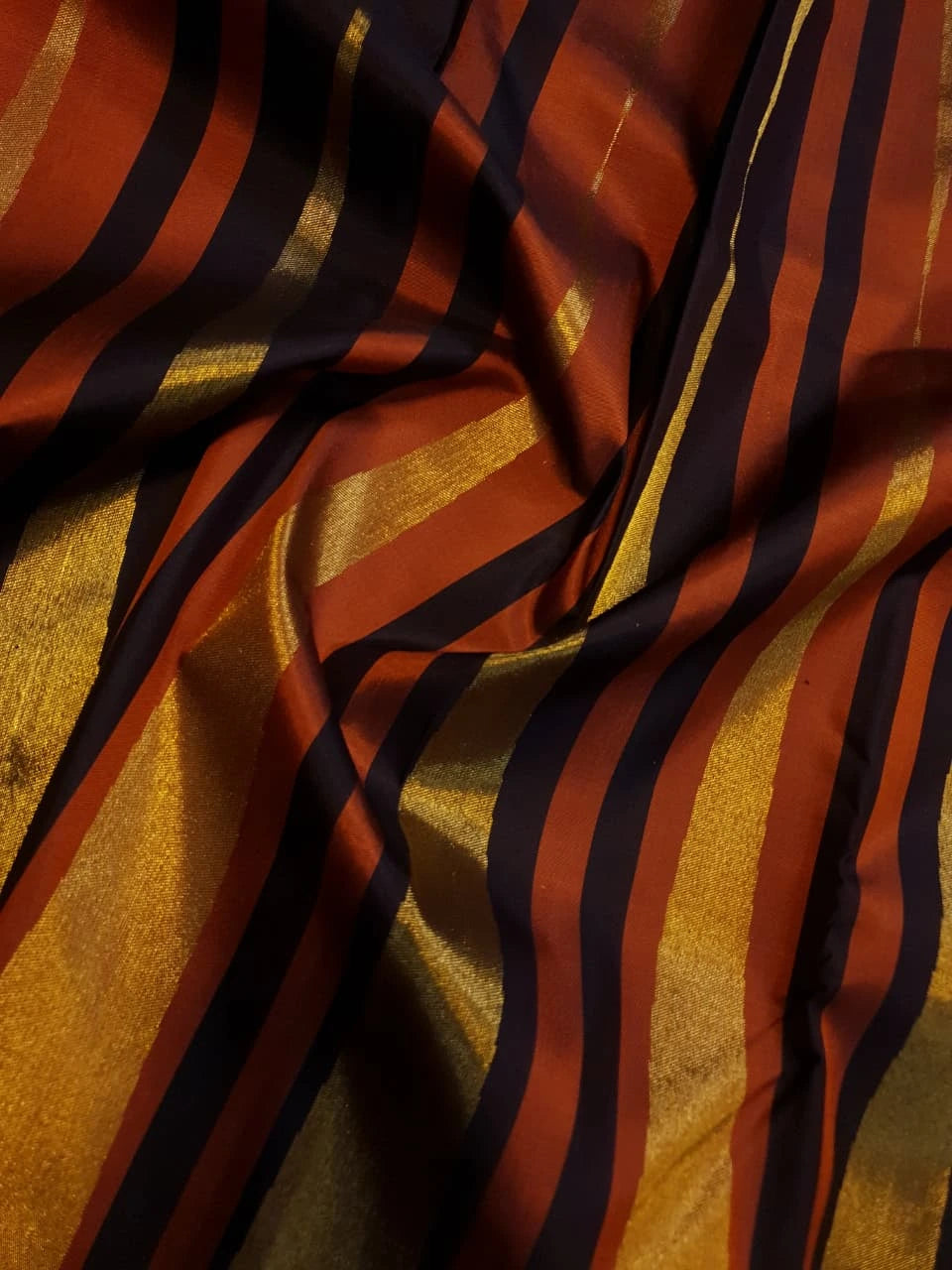 2G Pure Kanjivaram Silk Saree in Rust Orange & Brown | Golden Zari