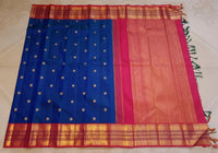 2G Pure Korvai  Kanjivaram Silk Saree in Royal Blue with Rich Red & Pink Zari Border and Traditional Peacock Weave | Silkmark Certified