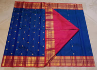 2G Pure Korvai  Kanjivaram Silk Saree in Royal Blue with Rich Red & Pink Zari Border and Traditional Peacock Weave | Silkmark Certified