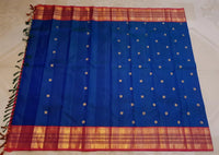 2G Pure Korvai  Kanjivaram Silk Saree in Royal Blue with Rich Red & Pink Zari Border and Traditional Peacock Weave | Silkmark Certified