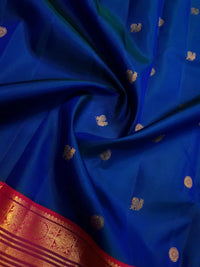 2G Pure Korvai  Kanjivaram Silk Saree in Royal Blue with Rich Red & Pink Zari Border and Traditional Peacock Weave | Silkmark Certified